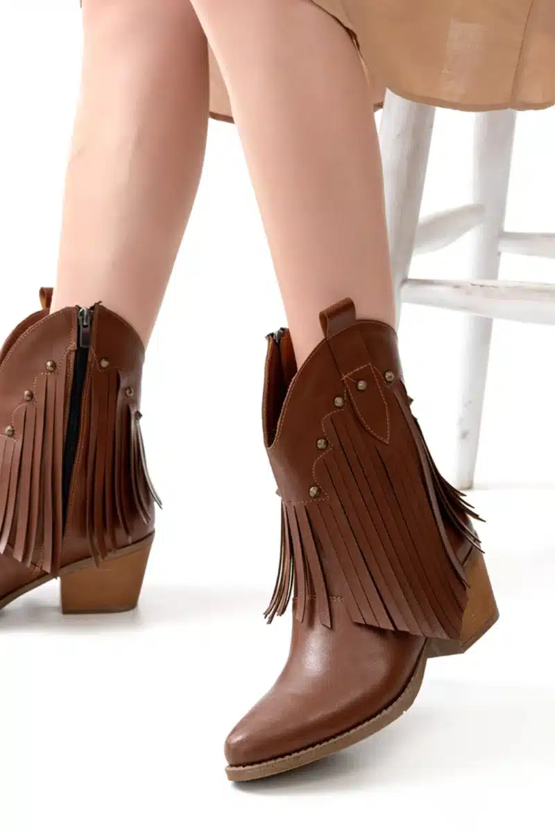 Savannah Fringe - Camel Suni Deri Püsküllü Kadın Bot - Görsel 25