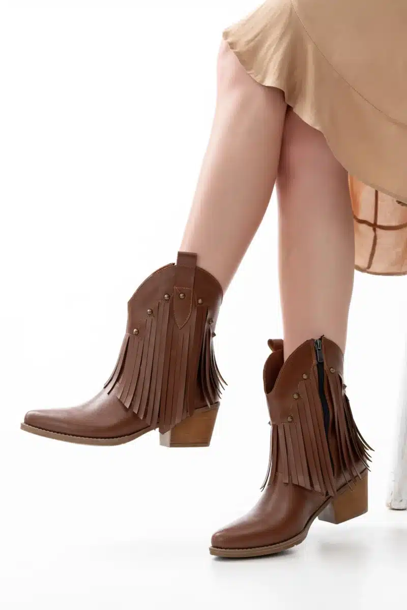 Savannah Fringe - Camel Suni Deri Püsküllü Kadın Bot - Görsel 24