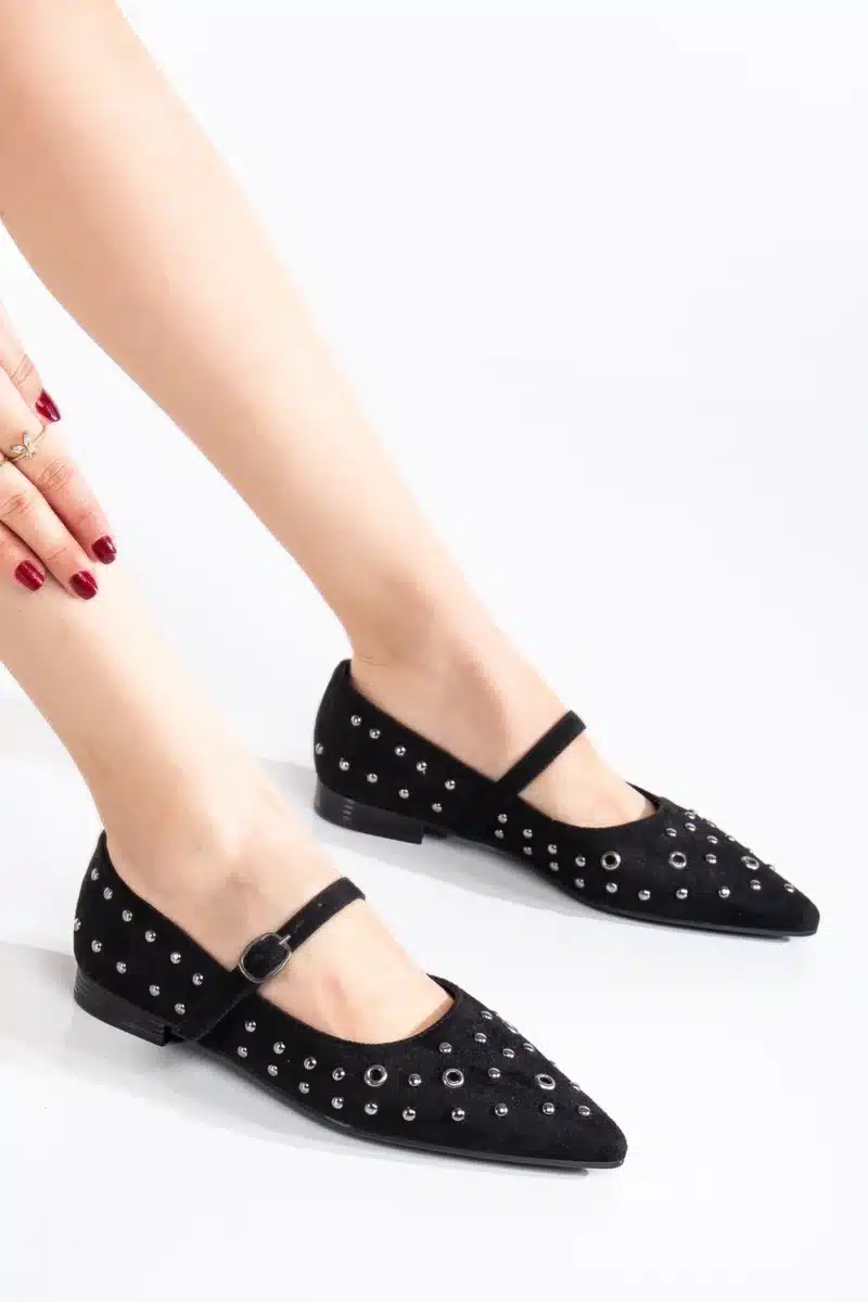 Rivetta Studs Düz Desenli Sivri Burun Ayakkabı - Görsel 6