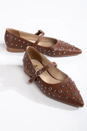 Rivetta Studs Düz Desenli Sivri Burun Ayakkabı - Görsel 29