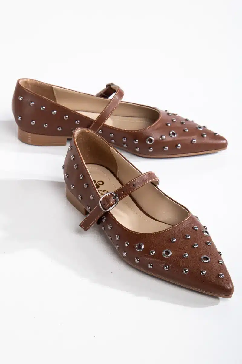 Rivetta Studs Düz Desenli Sivri Burun Ayakkabı - Görsel 29