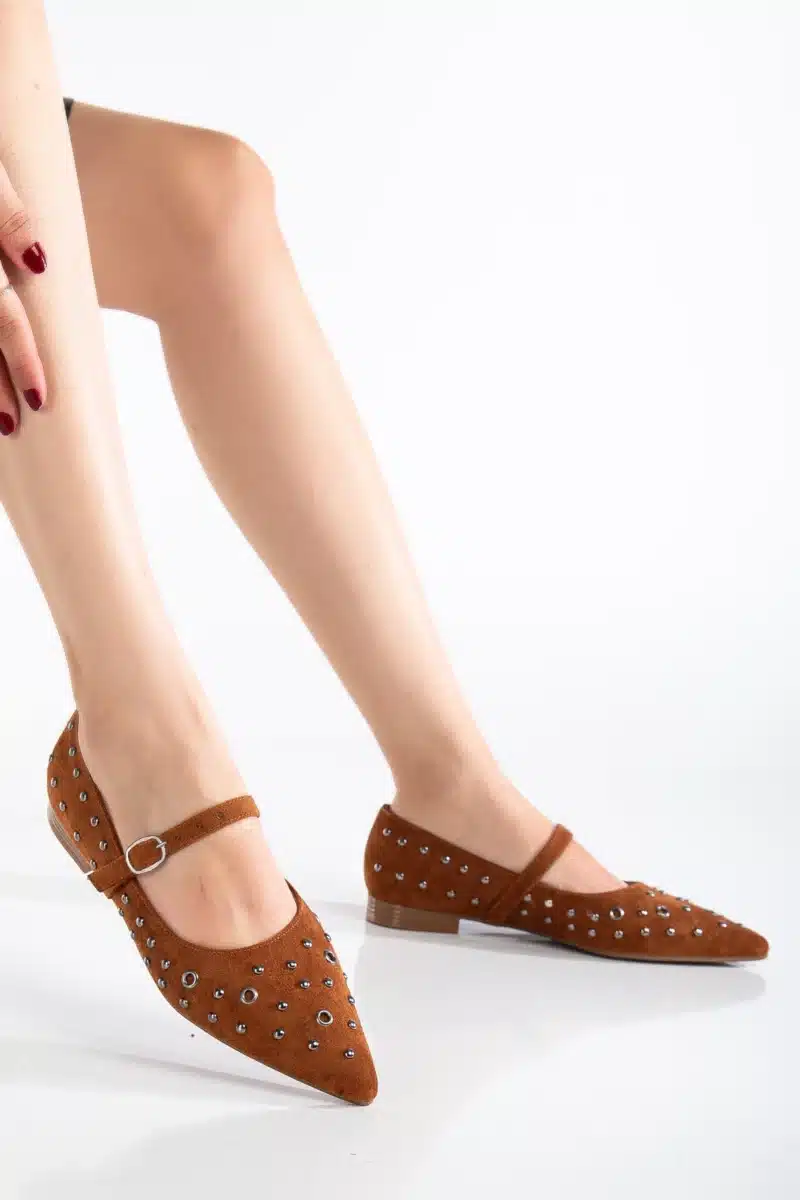 Rivetta Studs Düz Desenli Sivri Burun Ayakkabı - Görsel 30