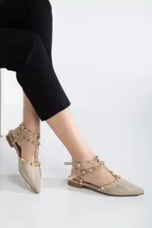 Ms. Sugar Shoes Zımbalı T-Strap Babet – Sivri Burun - Görsel 4
