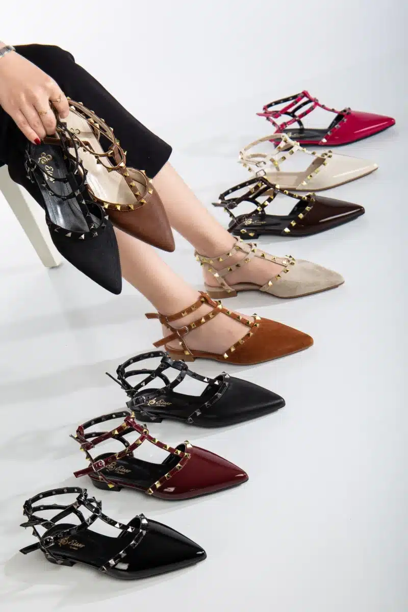 Ms. Sugar Shoes Zımbalı T-Strap Babet – Sivri Burun - Görsel 2