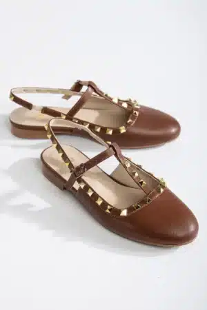 Ms. Sugar Shoes Rugan Zımbalı T-Strap Düz Babet - Görsel 7