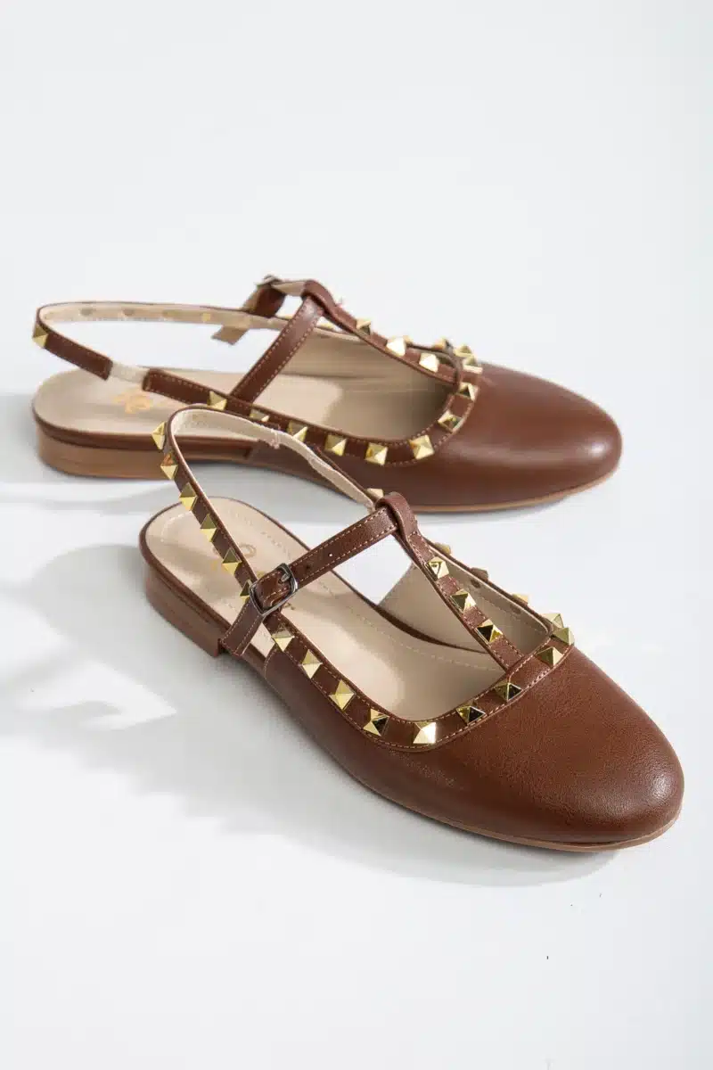 Ms. Sugar Shoes Rugan Zımbalı T-Strap Düz Babet - Görsel 7