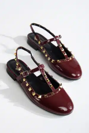 Ms. Sugar Shoes Rugan Zımbalı T-Strap Düz Babet