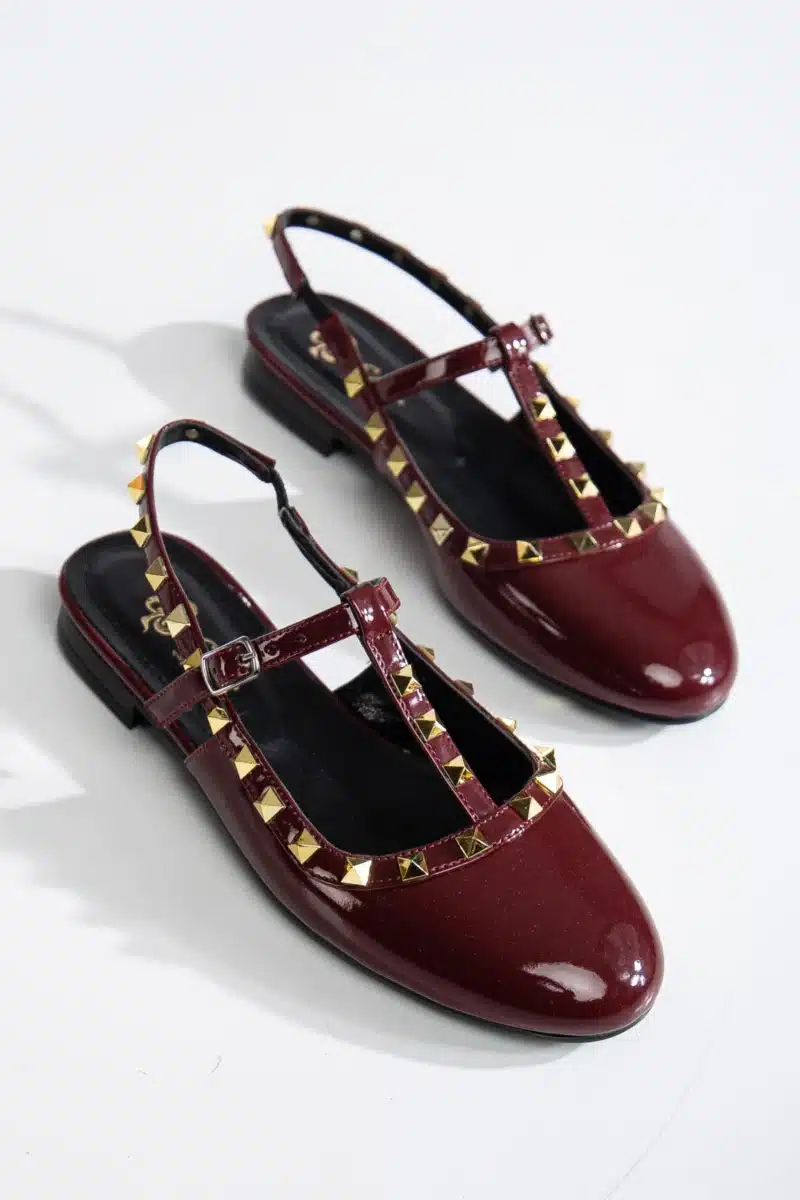 Ms. Sugar Shoes Rugan Zımbalı T-Strap Düz Babet