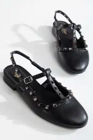 Ms. Sugar Shoes Rugan Zımbalı T-Strap Düz Babet - Görsel 15