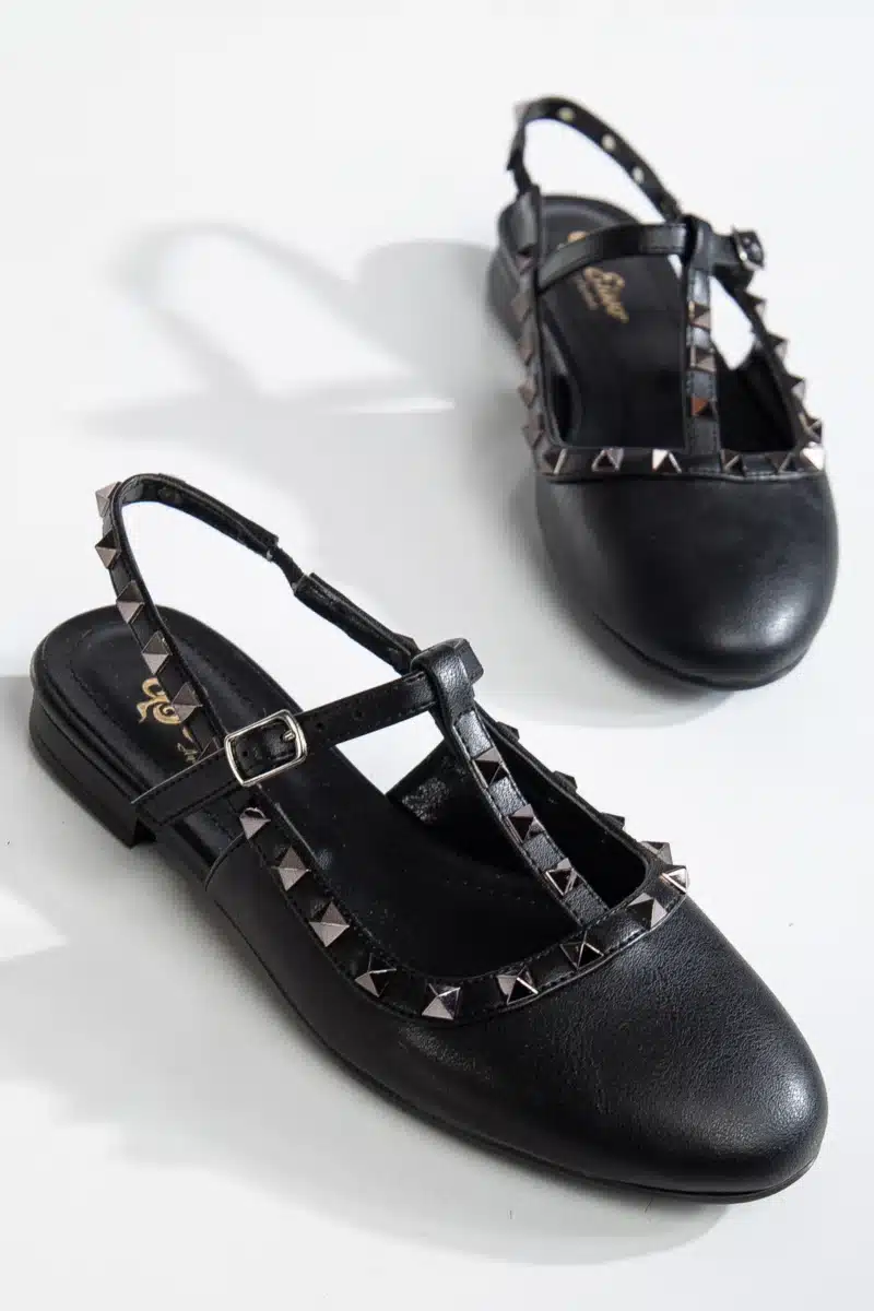 Ms. Sugar Shoes Rugan Zımbalı T-Strap Düz Babet - Görsel 15