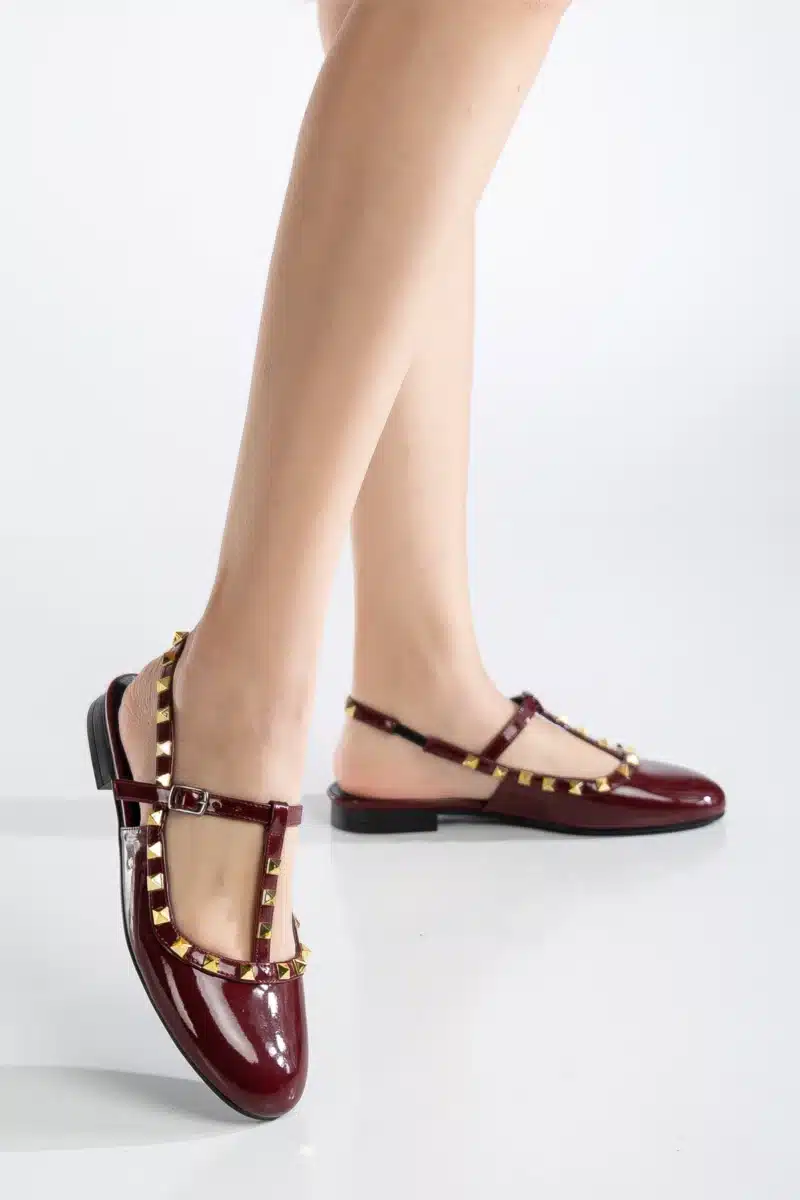 Ms. Sugar Shoes Rugan Zımbalı T-Strap Düz Babet - Görsel 13
