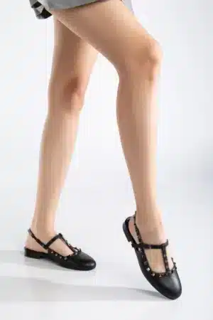 Ms. Sugar Shoes Rugan Zımbalı T-Strap Düz Babet - Görsel 17